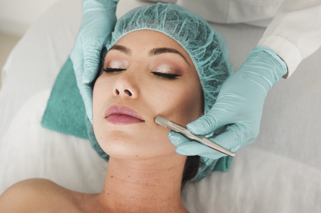 woman receiving restylane skinbooster treatment at an aesthetic clinic 